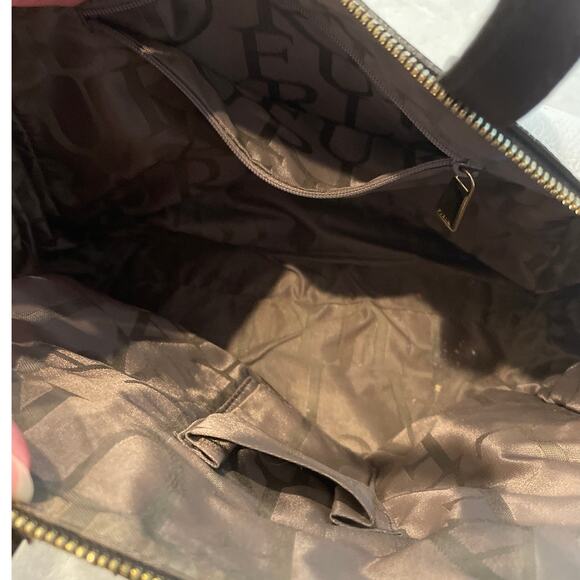 FURLA Women's Embossed Croc Leather Top Handle Satchel Bag Black/White Large - Picture 5 of 10